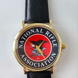New NRA Mens or Unisex Watch genuine leather band stainless steel and gold